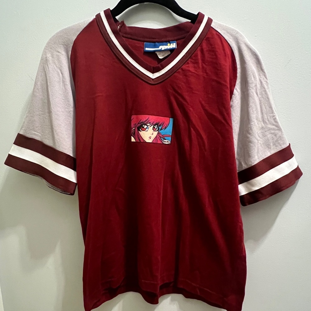 Vintage Maroon V-Neck Raglan Anime Graphic Jersey